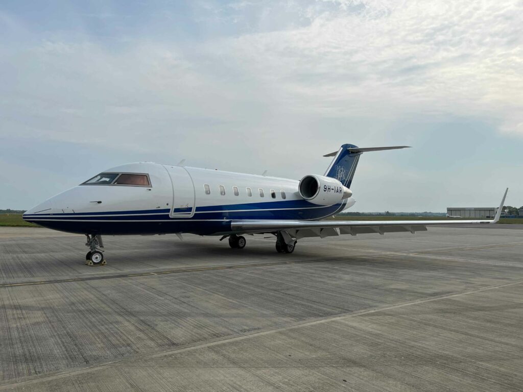 Private jet on tarmac at farnborough airport
