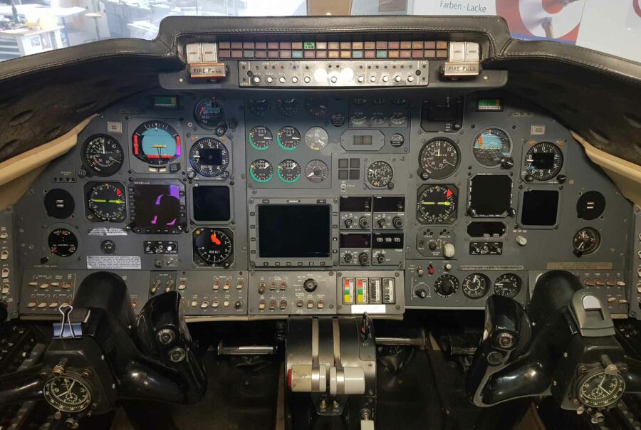 Aircraft cockpit with detailed instrumentation
